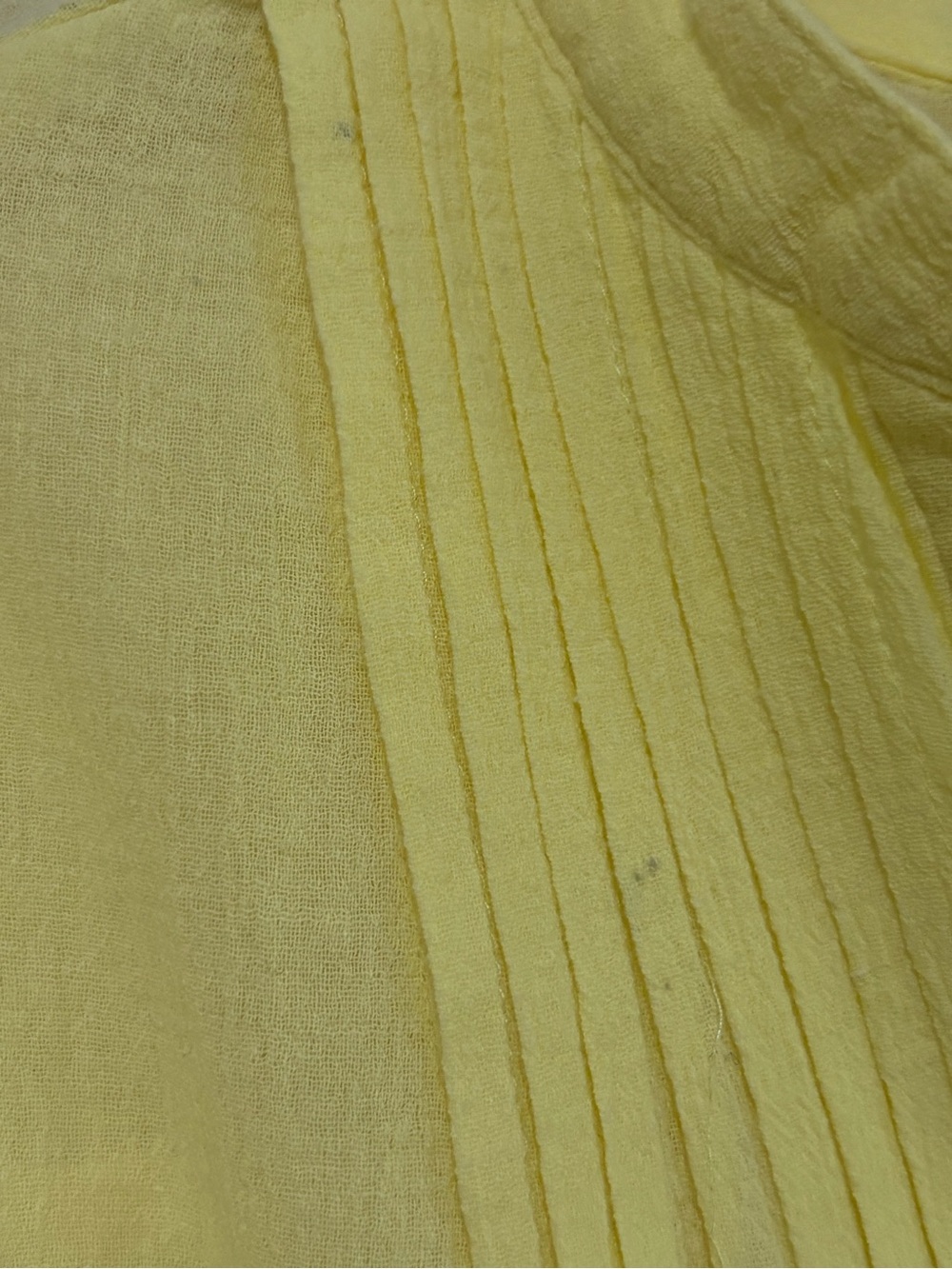 Soft Surroundings Lemon Yellow 100% Cotton Gauze Pintuck Blouse Embroidered - Picture 4 of 8